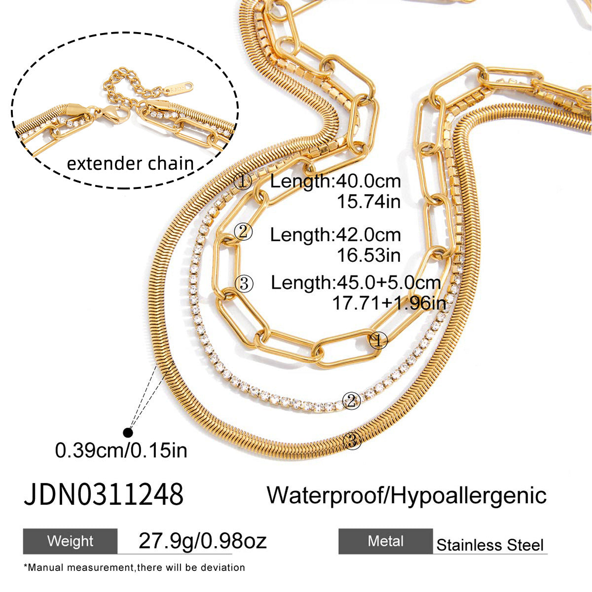 Collar de cadena de serpiente de acero inoxidable geométrico con colgante de acero de titanio y chapado en oro al vacío PVD para mujer