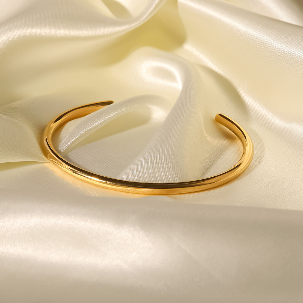 Minimalist Geometric Stainless Steel Bracelet for Women with 18K Gold Plating, Adjustable Open Bangle