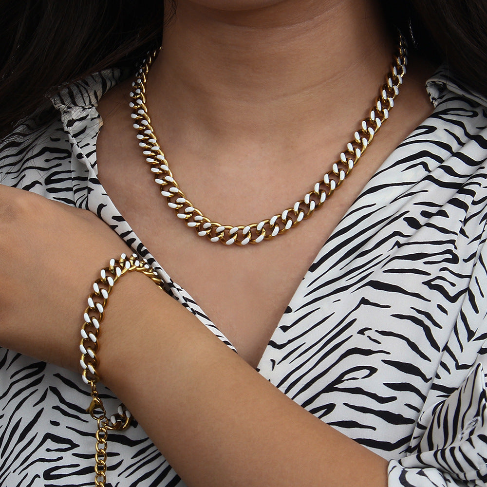 Vintage-Inspired Geometric Stainless Steel Plated Cuban Link Necklace for Women