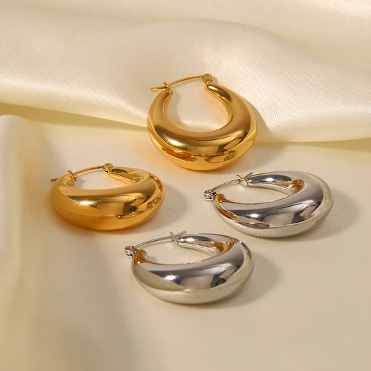 Minimalist Geometric Hoop Stainless Steel Earrings for Women with Plated Finish