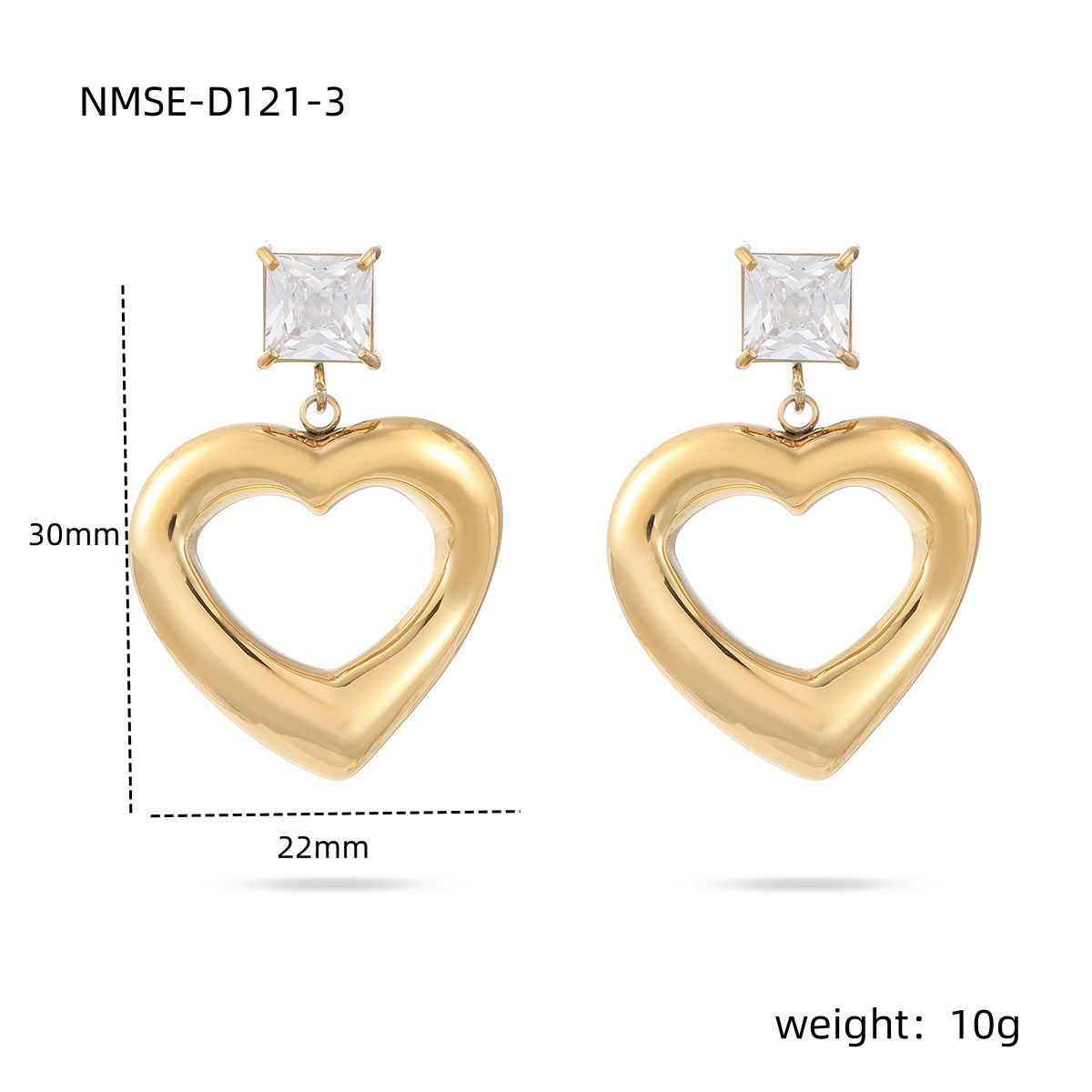 Fashionable Minimalist Heart-Shaped Zirconia-Set Titanium Steel Stud Earrings for Women with Plated Finish