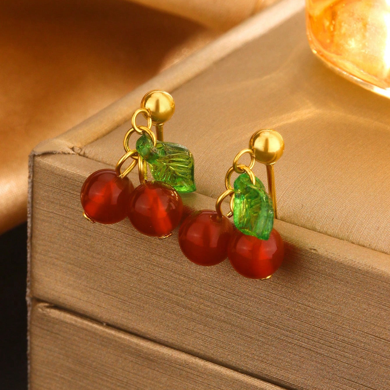 Sweet Cherry Titanium Steel Plated Necklace and Earring Set for Women