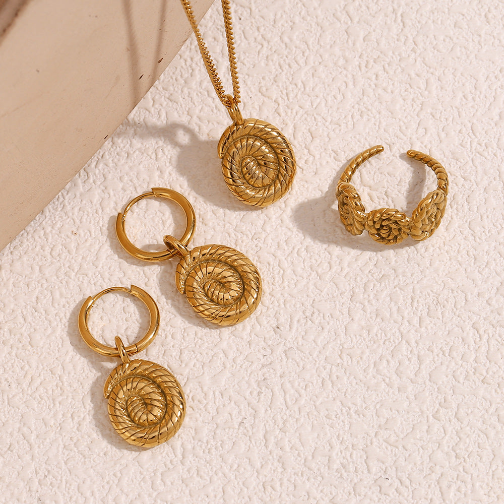 Vintage Twisted Spiral Shell Pendant Necklace for Women in Stainless Steel with 18K Gold Plating Geometric Design