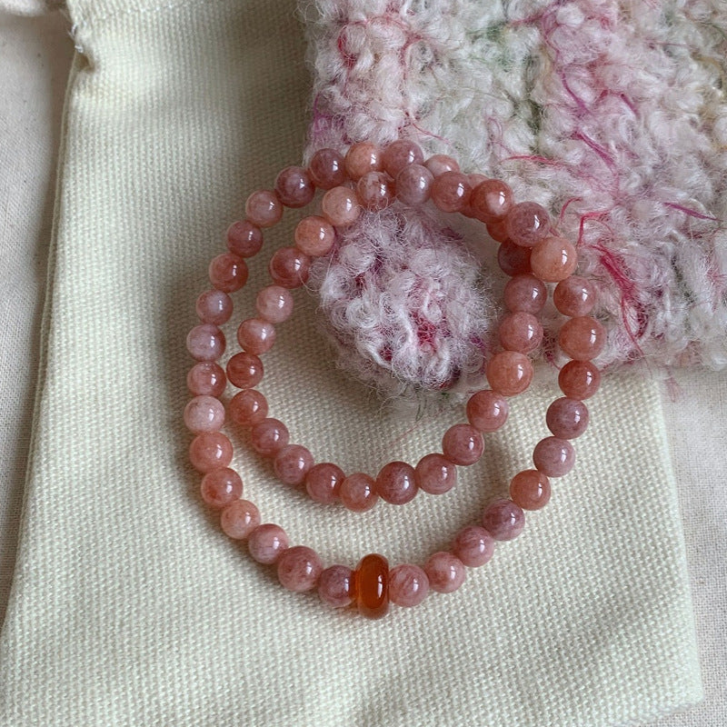 Bracciale Geometrico a Doppio Filo da Donna in Pietra del Sole Rosa, Realizzato a Mano, Accessorio Moda che non sbiadisce