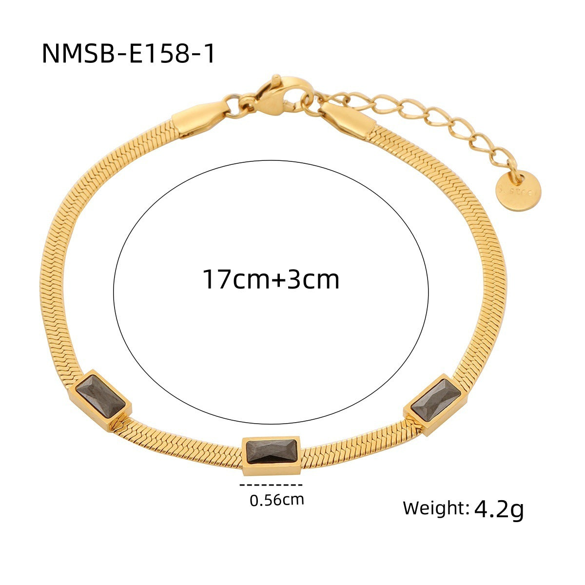 Braccialetto alla moda in acciaio inossidabile con catena a lama geometrica da donna con zirconi quadrati colorati e finitura placcata