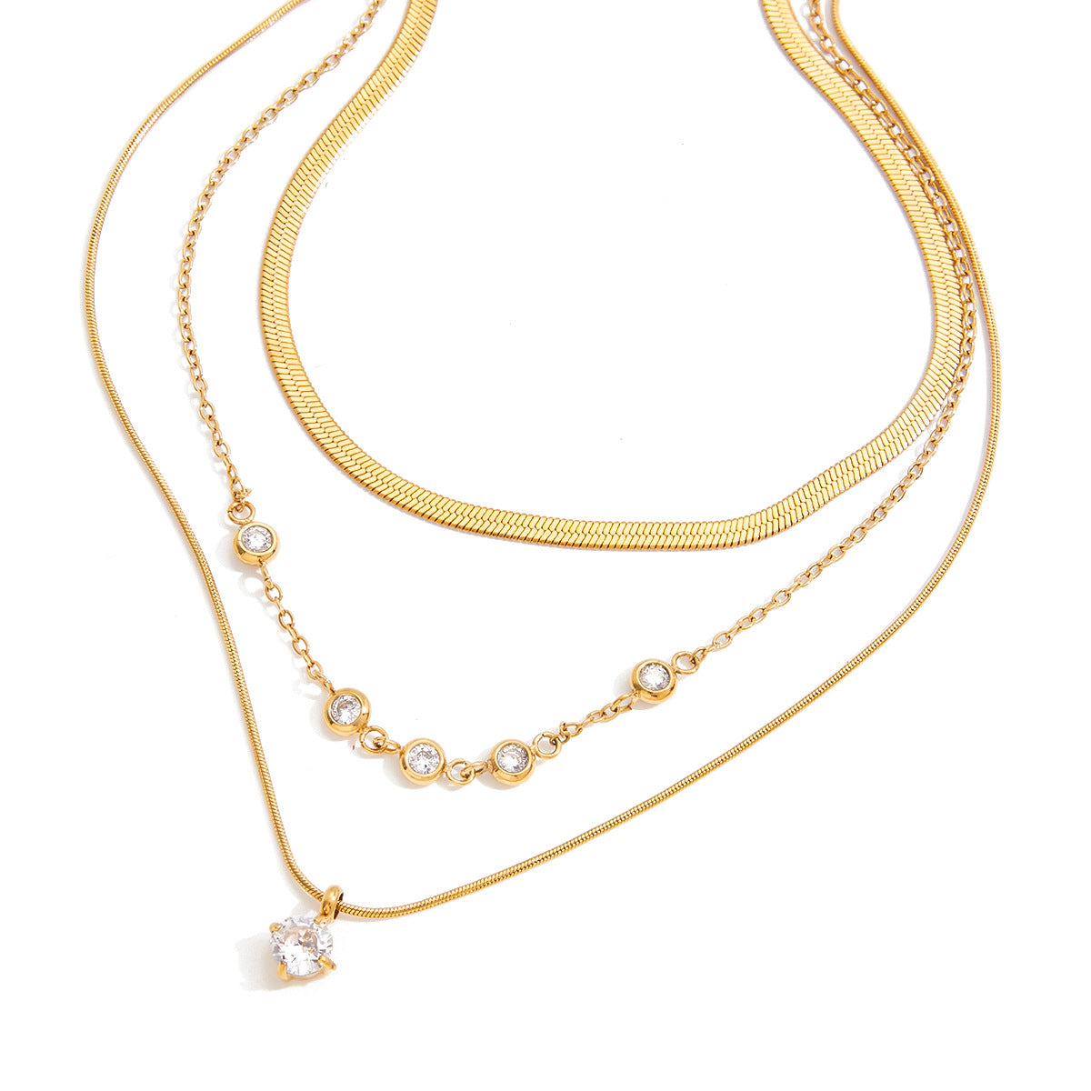Collana Minimalista Geometrica da Donna in Acciaio Inox con Accenti in Zircone, Catena a Clavicola in Acciaio al Titanio con Finitura Placcata