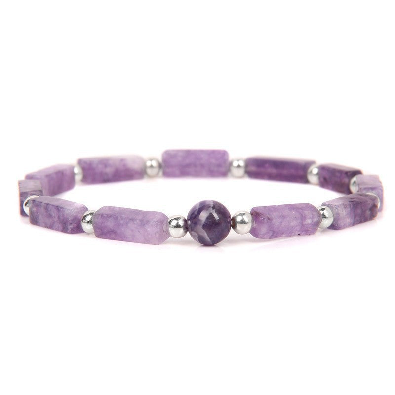 Minimalist Elegant Rectangle Natural Amethyst Agate Bracelet Unisex Floral Pattern Handmade Jewelry
