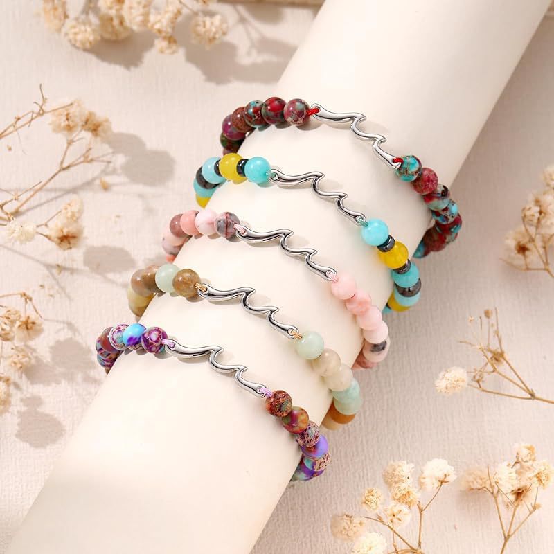 Handmade Woven Natural Stone Beaded Bracelet Stainless Steel Geometric