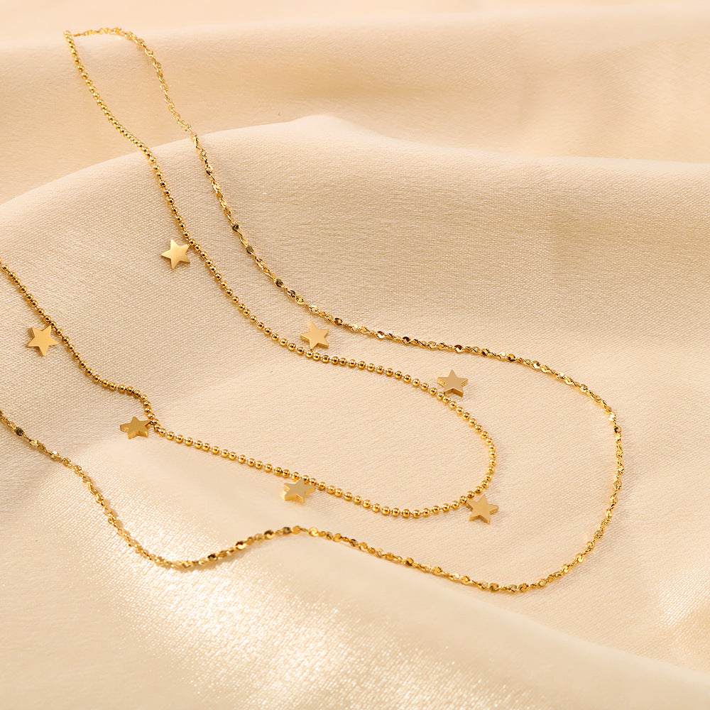 Minimalist Star-Shaped Titanium Steel Pendant Necklace with Vacuum Plated 18K Gold Finish Double Layer O-Chain for Women