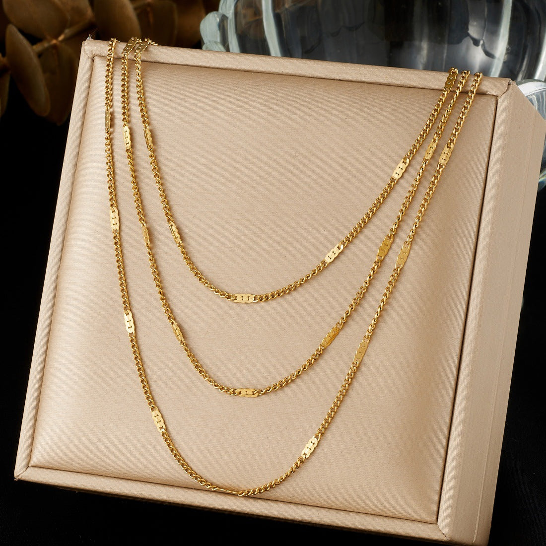 Casual Minimalist Gold Plated Stainless Steel Multi-Layer Necklace for Women