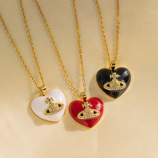 Minimalist Heart-Shaped Titanium Steel Pendant Necklace for Women with Rhinestone Inlay and Plated Finish, Elegant Clavicle Chain