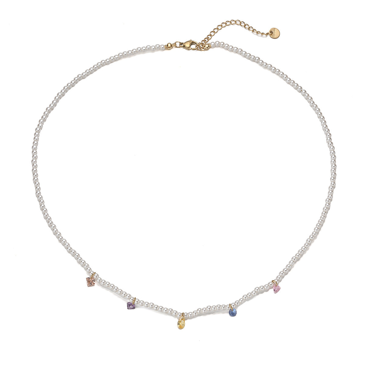 Minimalist Elegant Geometric Stainless Steel Necklace with Colorful Cubic Zirconia and Pearl for Women