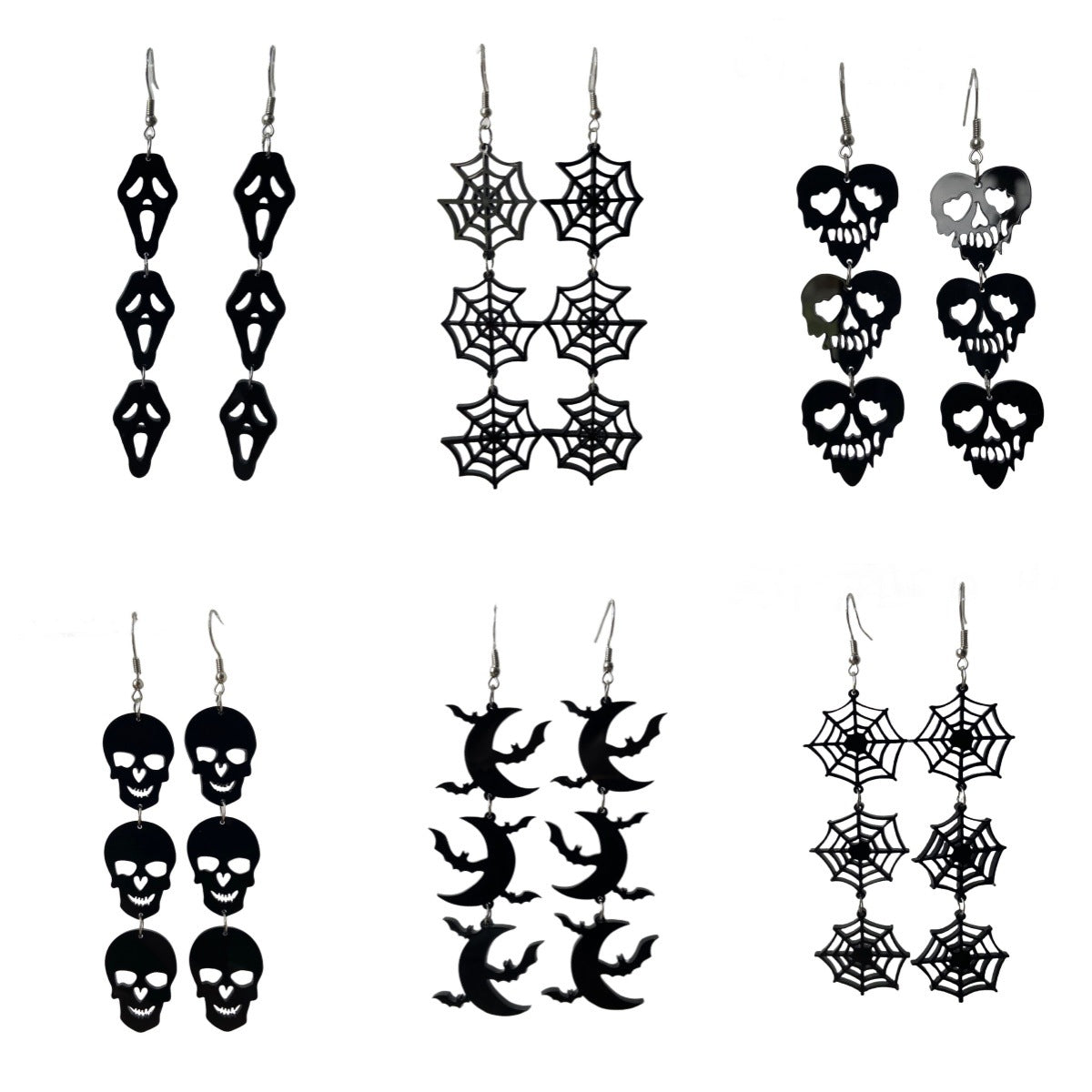 Pendientes góticos de Halloween con diseño de murciélago, telaraña, fantasma y calavera, diseño recortado de acrílico para mujer