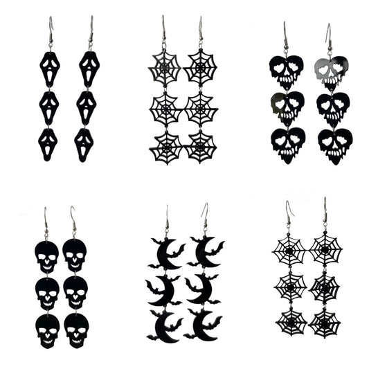 Pendientes góticos de Halloween con diseño de murciélago, telaraña, fantasma y calavera, diseño recortado de acrílico para mujer