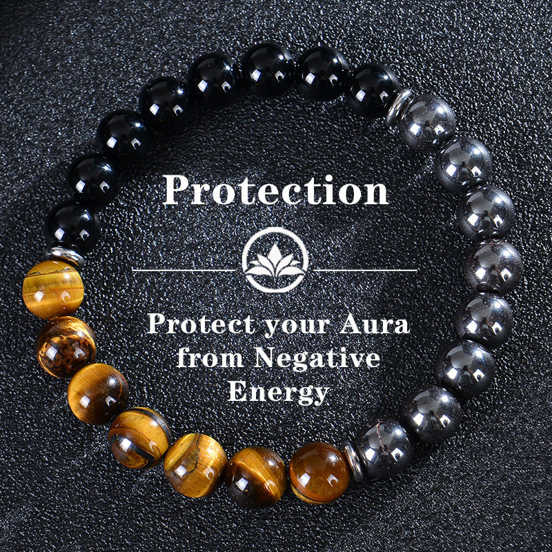 Natural Tiger Eye Obsidian Magnetic Stone Beaded Bracelet Geometric Round Unisex Handmade Jewelry
