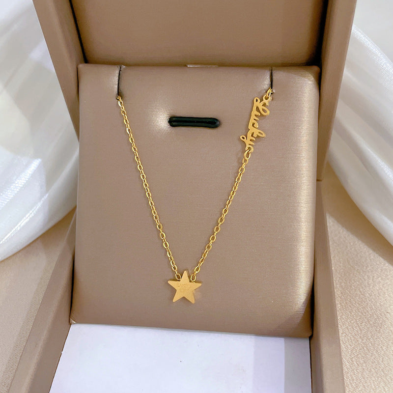 Minimalist Titanium Steel Star Pendant Collar Chain Floral Style Unisex Necklace