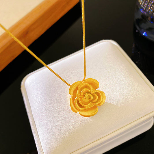 Vintage Rose Floral Titanium Steel Plated Pendant Necklace for Unisex