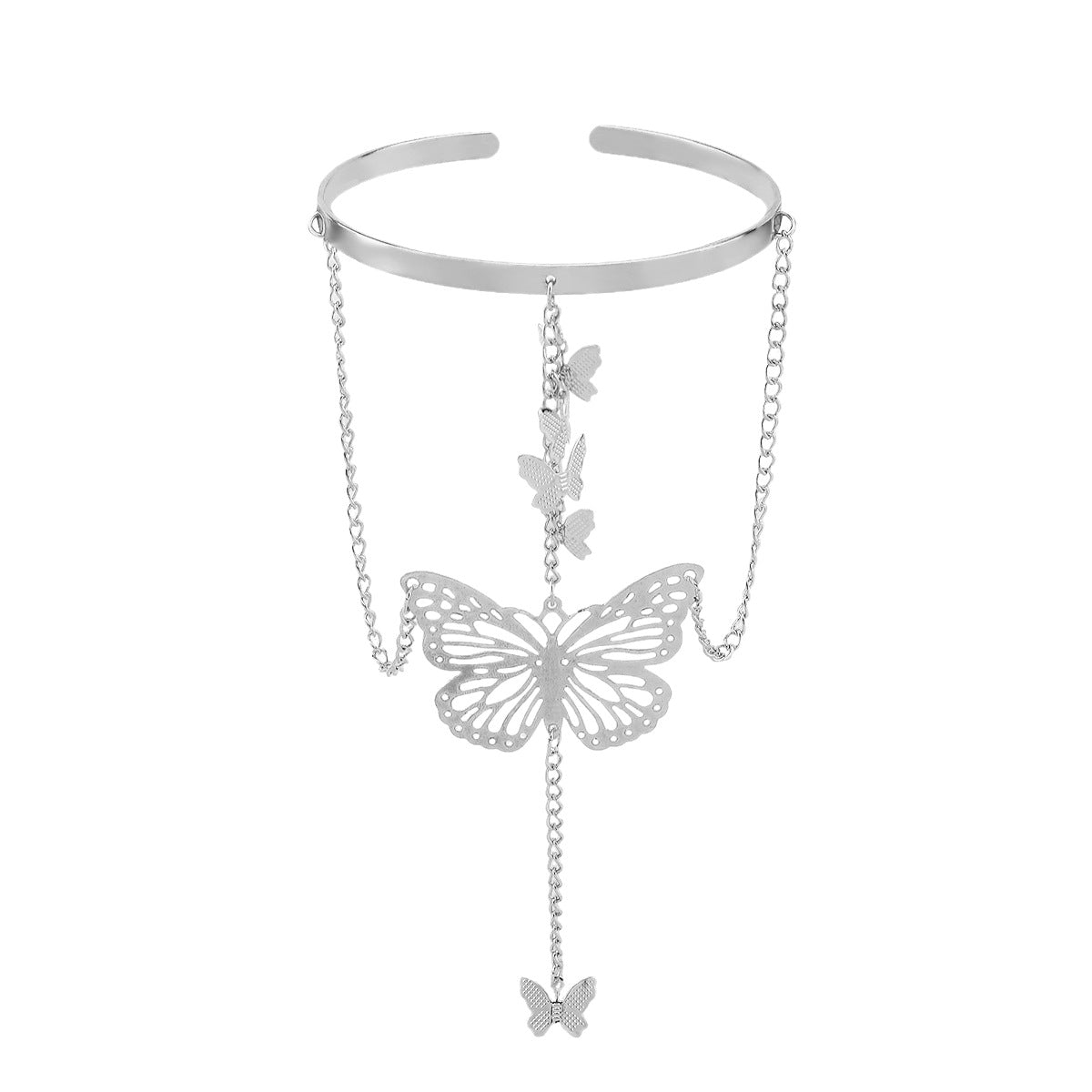 Bracciale a manetta vintage con farfalla e nappe, da donna, con design scavato e polsino regolabile in metallo aperto