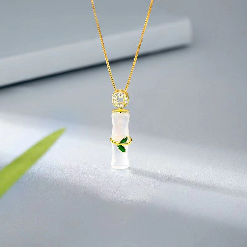 Elegant Bamboo Joint Pendant Necklace in Titanium Steel with Plated Finish for Women