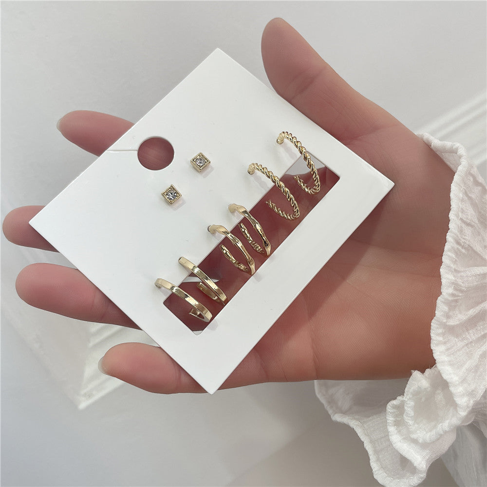 Casual Gold Plated Geometric Round Alloy Hoop Earrings with Rhinestone for Women