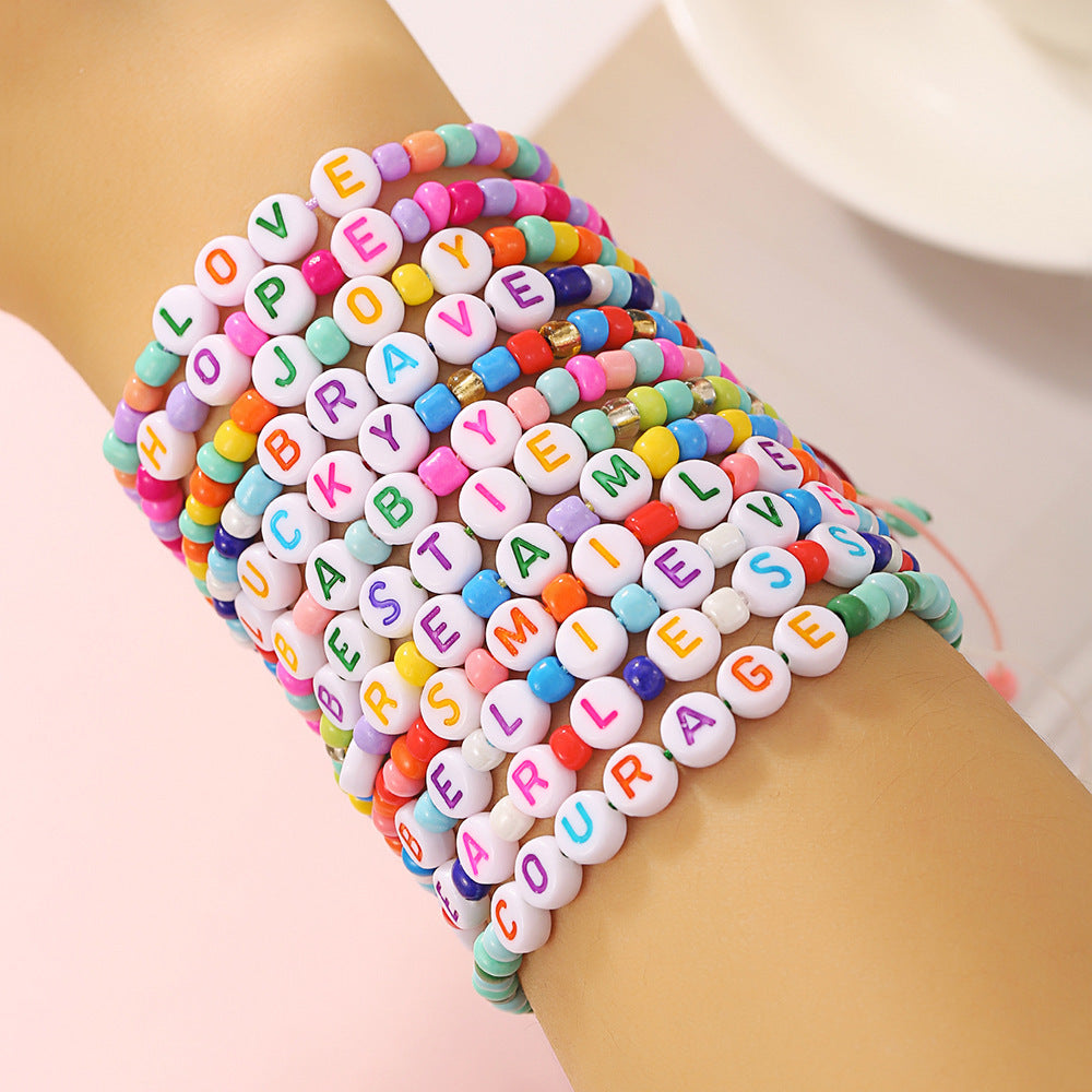 Bohemian Color-Block Acrylic Letter Number Bracelet Unisex Friendship Set