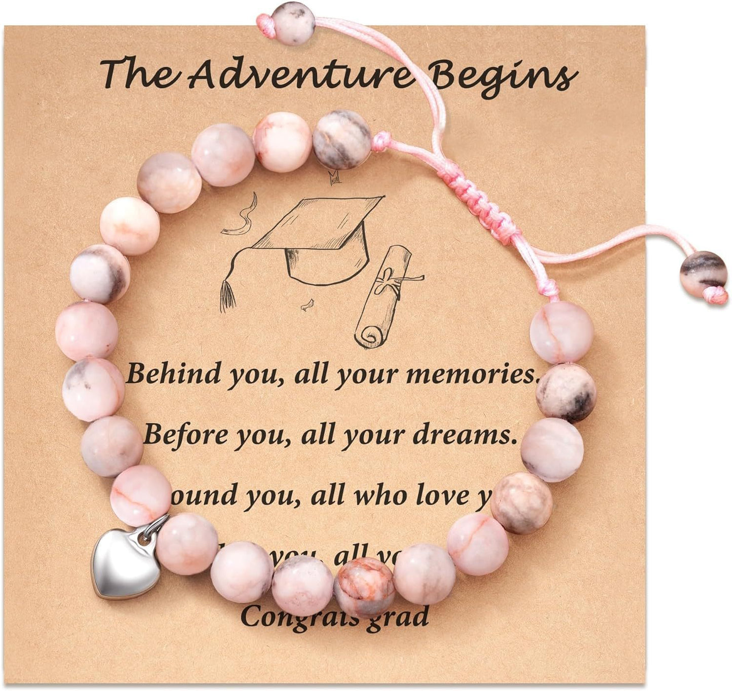 Handmade Geometric Heart Zebra Print Natural Stone Beaded Bracelet Unisex Fashion Jewelry