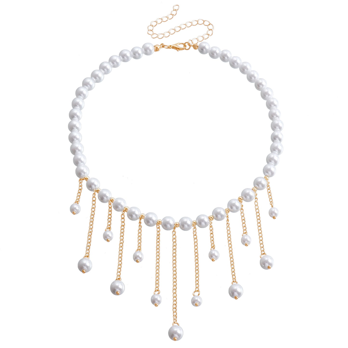 Elegant Handmade Beaded Long Pendant Necklace with Tassel Chain for Women Alloy Geometric Design Electroplated Finish