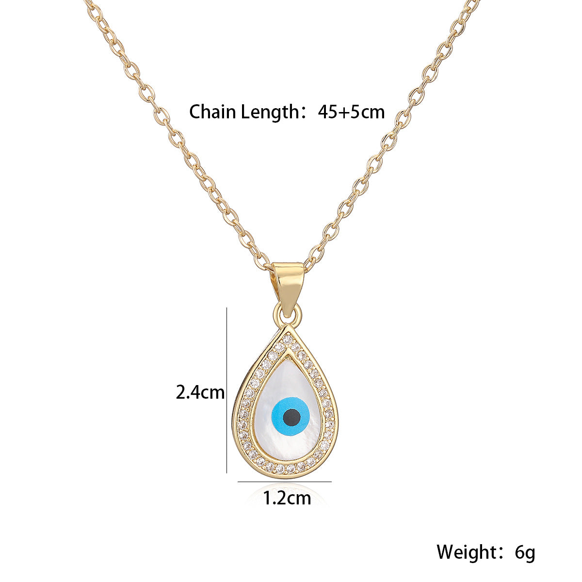 Minimalist Geometric Evil Eye Cubic Zirconia Gold Plated Brass Pendant Necklace