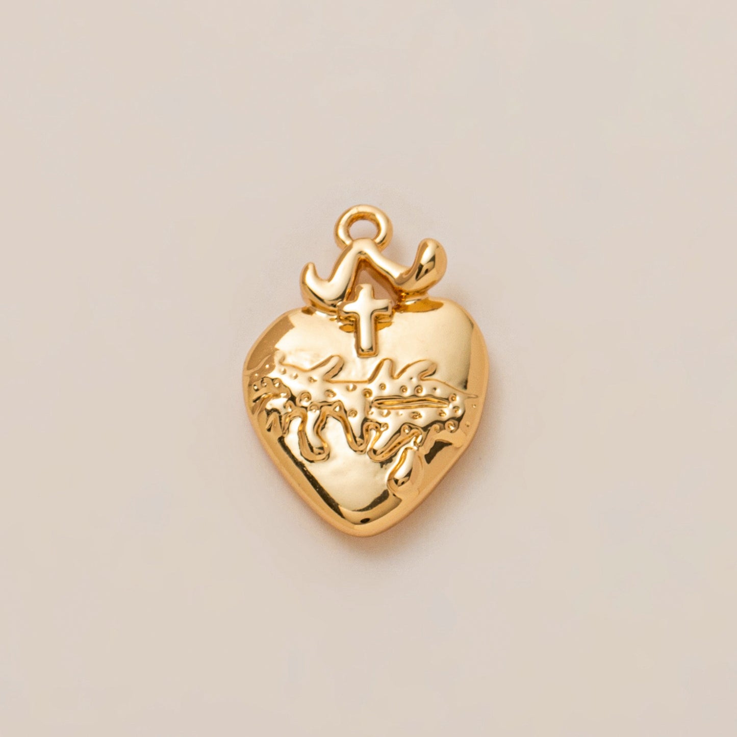 Luxury 18K Gold Plated Brass Heart Bow Geometric Pendant