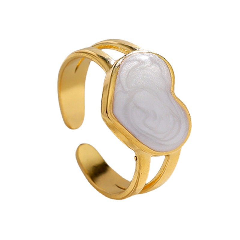 Anello a cuore aperto minimalista in acciaio inossidabile smaltato da donna, anello vintage francese per l'indice
