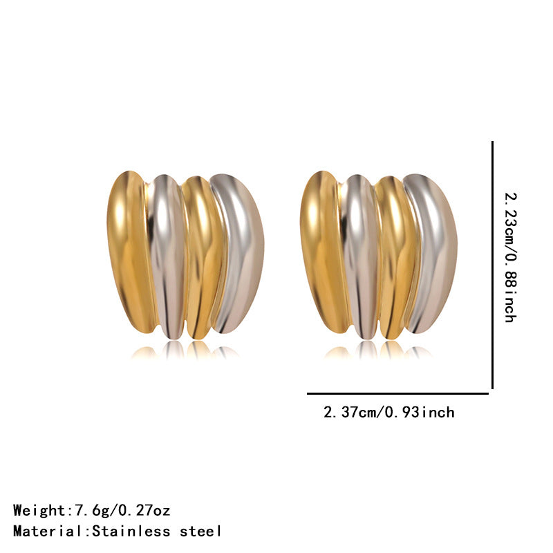 Luxury Casual Geometric Gold Plated Stainless Steel Earrings Two-Tone Design for Women