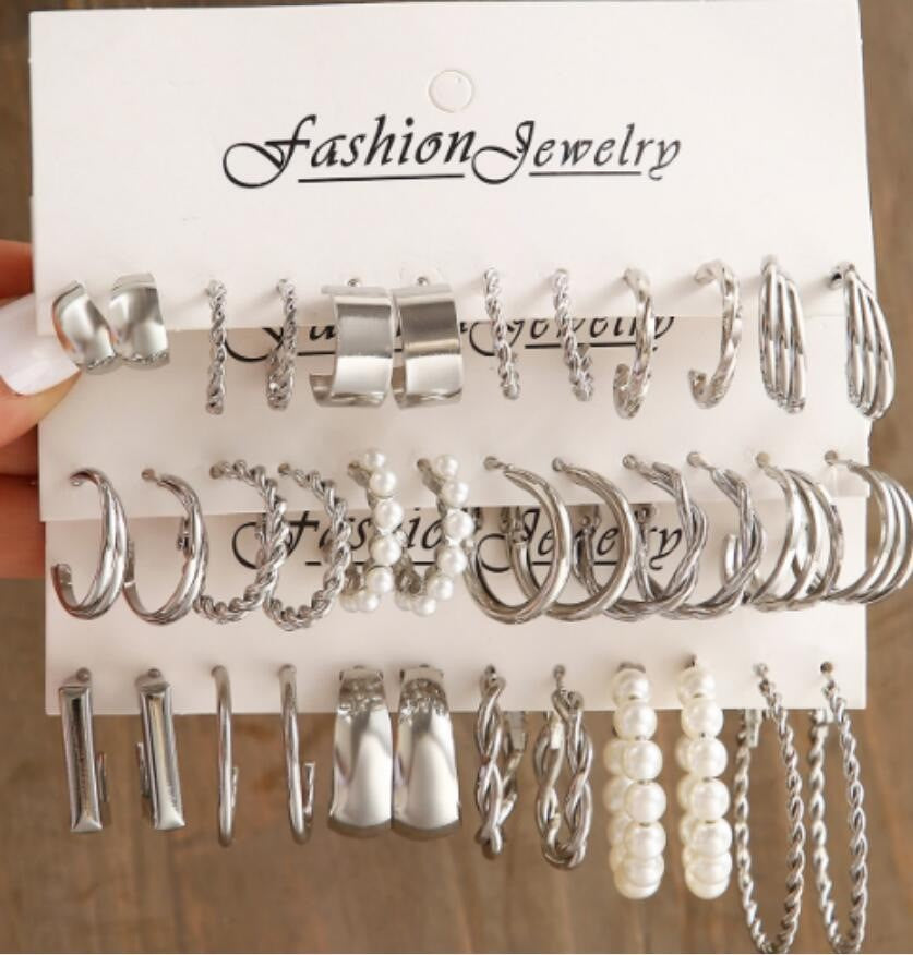 Fashion Geometric Round Gold Plated Zinc Alloy C-Shape Hoop Earrings with 925 Sterling Silver Posts