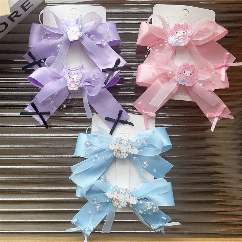 Fermaglio per capelli a fiocco stile naturale per bambine, realizzato in poliestere con dettagli arricciati e in rete della collezione Princess