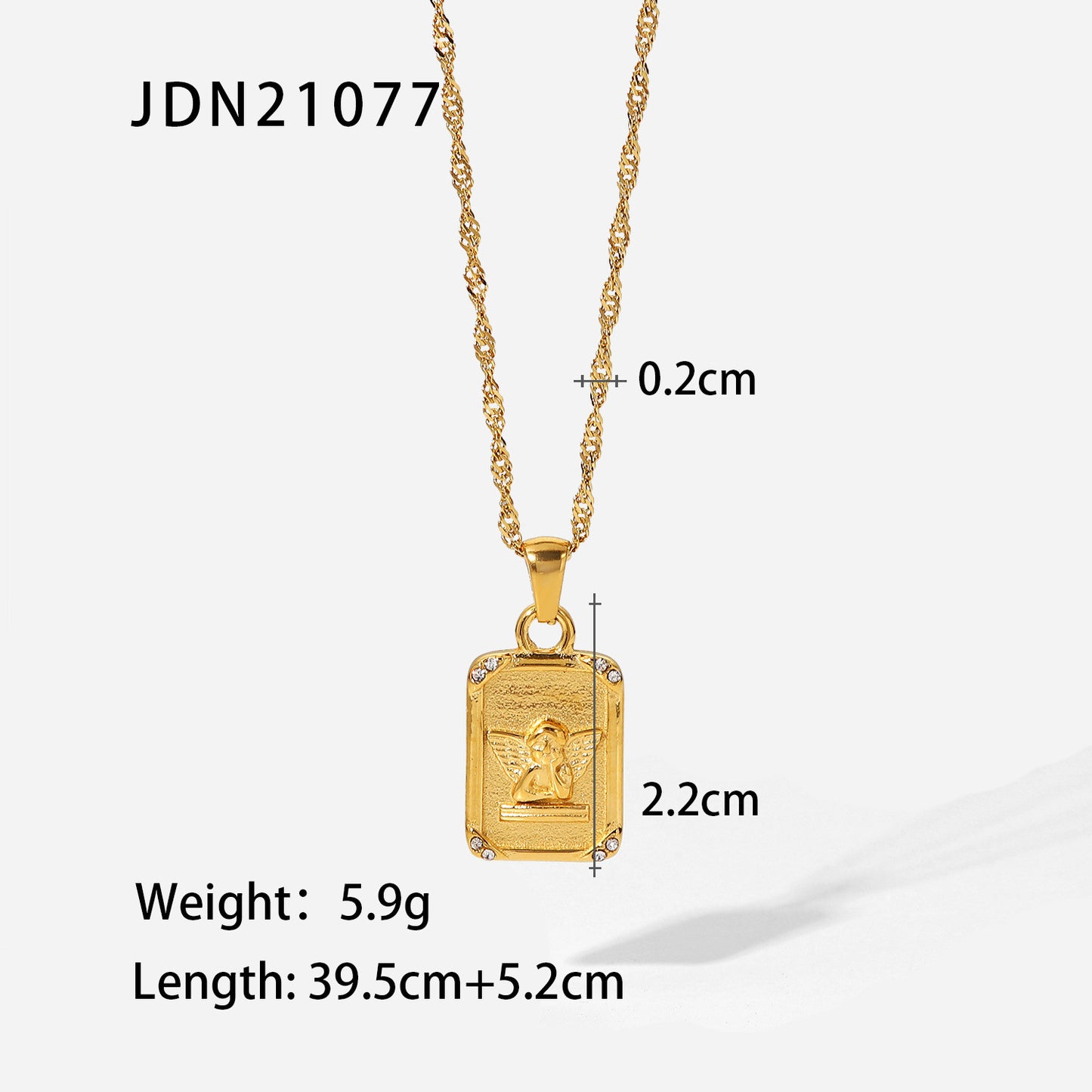 Collana da donna lussuosa, minimalista, con pendente geometrico a forma di angelo, in acciaio al titanio placcato oro 18 carati