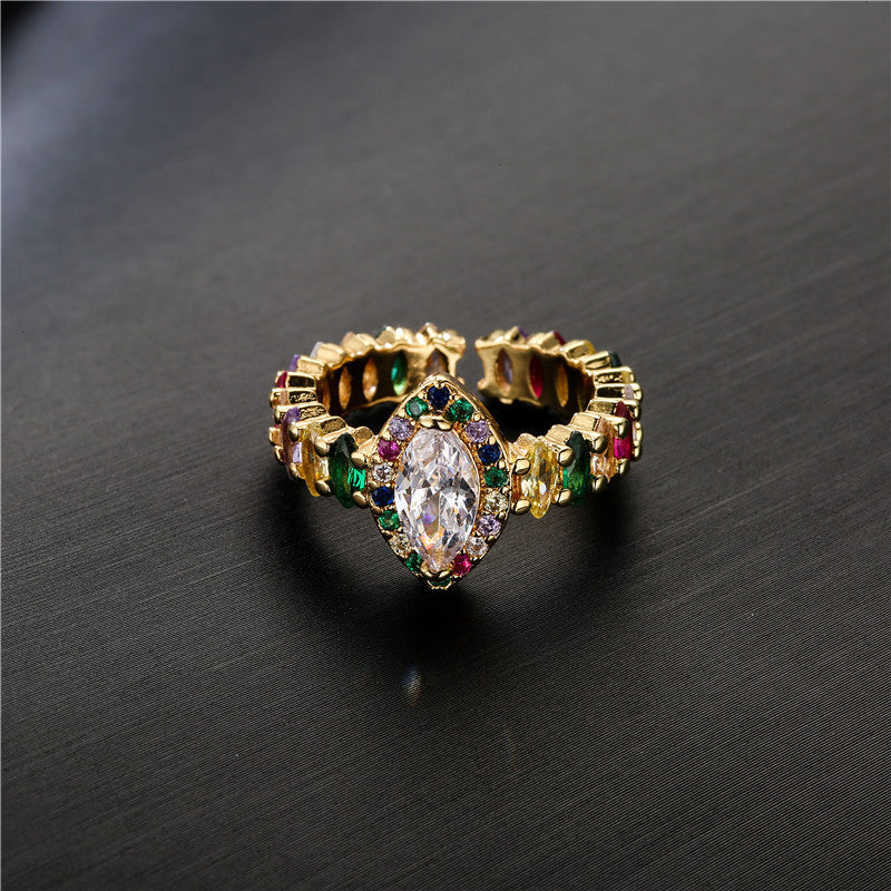 Geometric Micro-Inlay Crystal Cubic Zirconia Brass Gold Plated Ring for Women