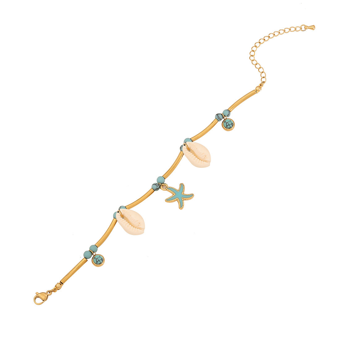 Bracciale alla moda con tartaruga e stella marina in acciaio inossidabile con dettagli turchesi da donna