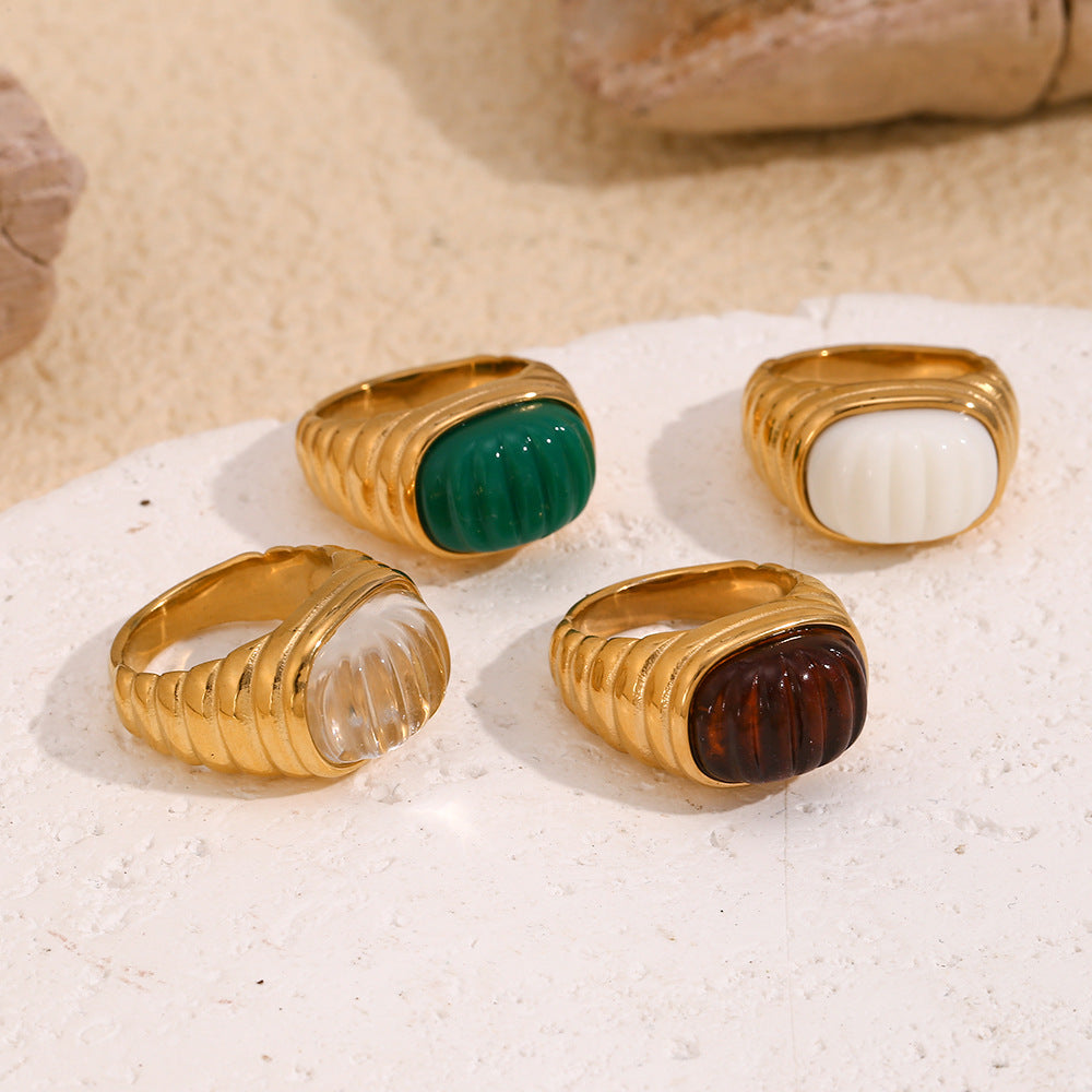 Anello in acciaio inossidabile geometrico quadrato vintage elegante placcato oro 18 carati con strass