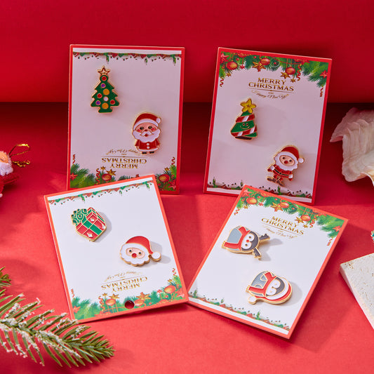Minimalist Enamel Santa Claus and Christmas Tree Brooch Set in Alloy for Unisex Holiday Decoration