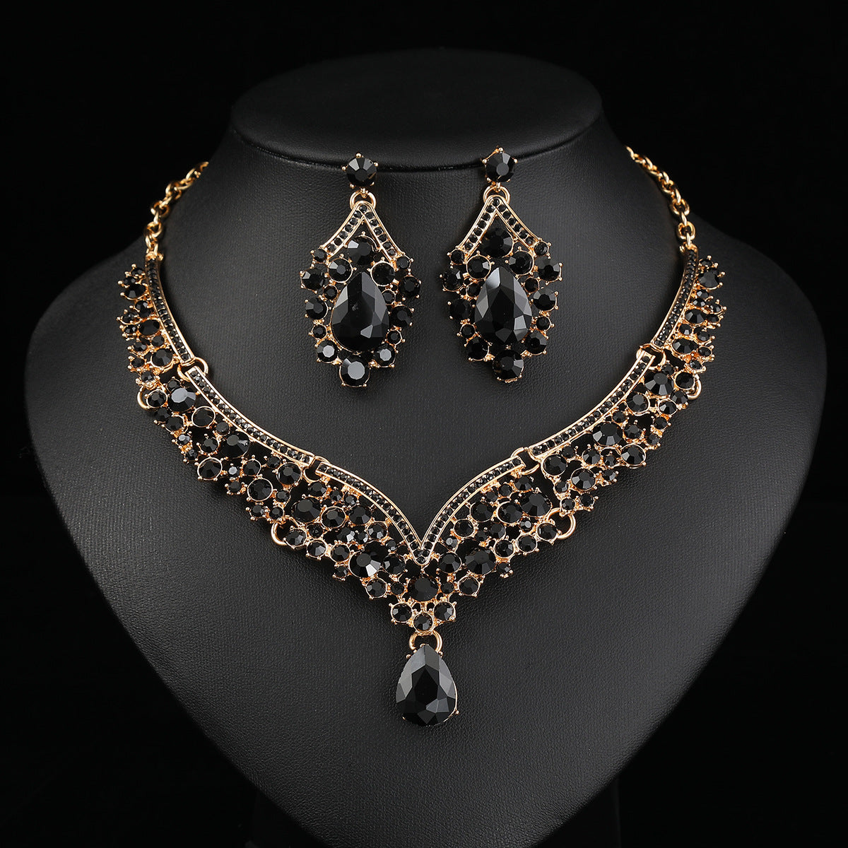 Conjunto de collar y pendientes de aleación con diseño floral de estilo vintage para mujer, con acabado galvanizado, collar de cadena tipo O a juego con pendientes