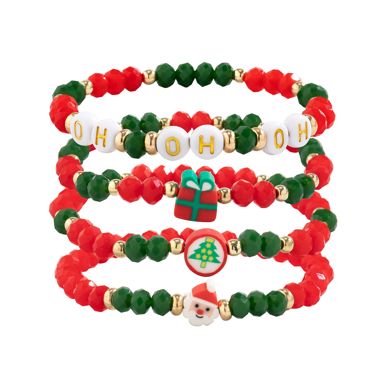 Set de pulseras de resina con forma de letra con motivos navideños de renos y campanas para mujer