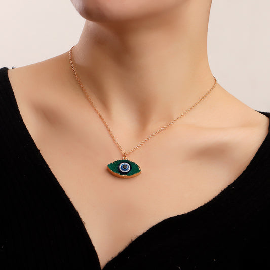 Collar con colgante de ojo turco geométrico minimalista para mujer, cadena de aleación con acabado chapado