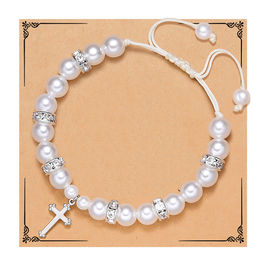 8mm Imitation Pearl Heart Woven Bracelet Unisex Fashion Jewelry Gift