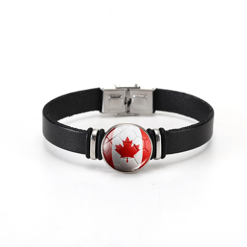 Unisex Geometric Round Leather Bracelet with Snap Button
