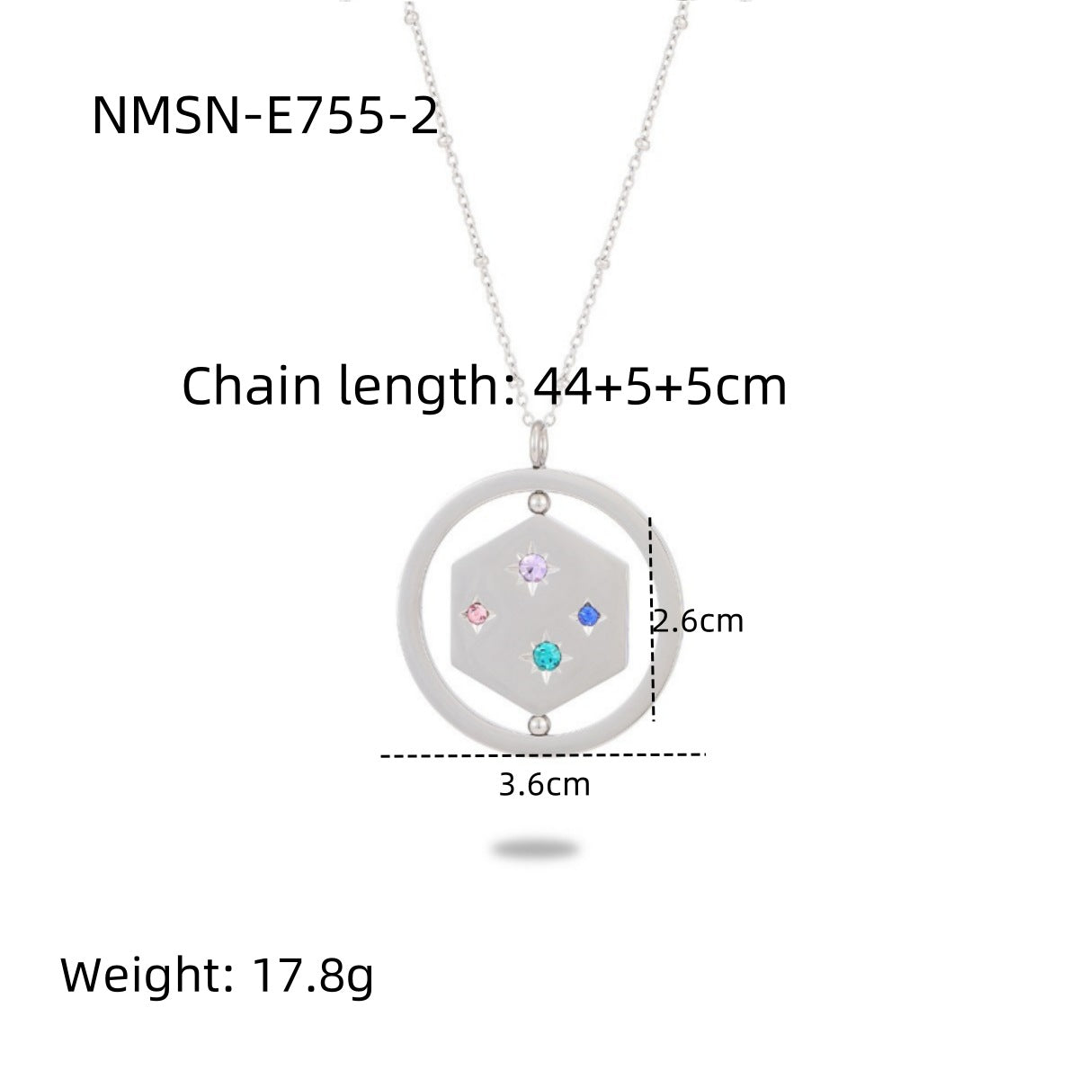 Collana alla moda in stile OL con motivi geometrici in acciaio inossidabile e stelle in zirconia colorata, catena maglione in acciaio al titanio ipoallergenico