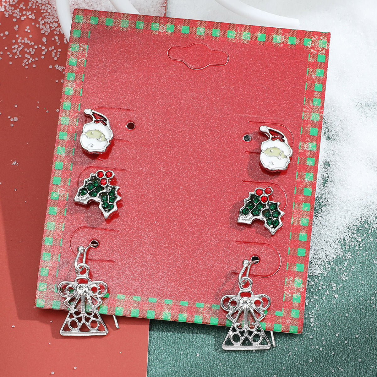 Pendientes de Navidad geométricos estilo Ins para mujer con esmalte de copo de nieve, reno y cascabel.