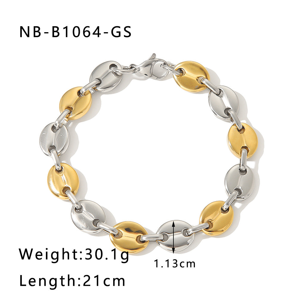 Hip Hop Style Geometric Stainless Steel Pig Nose Bracelet with 18K Vacuum Plated Finish for Women