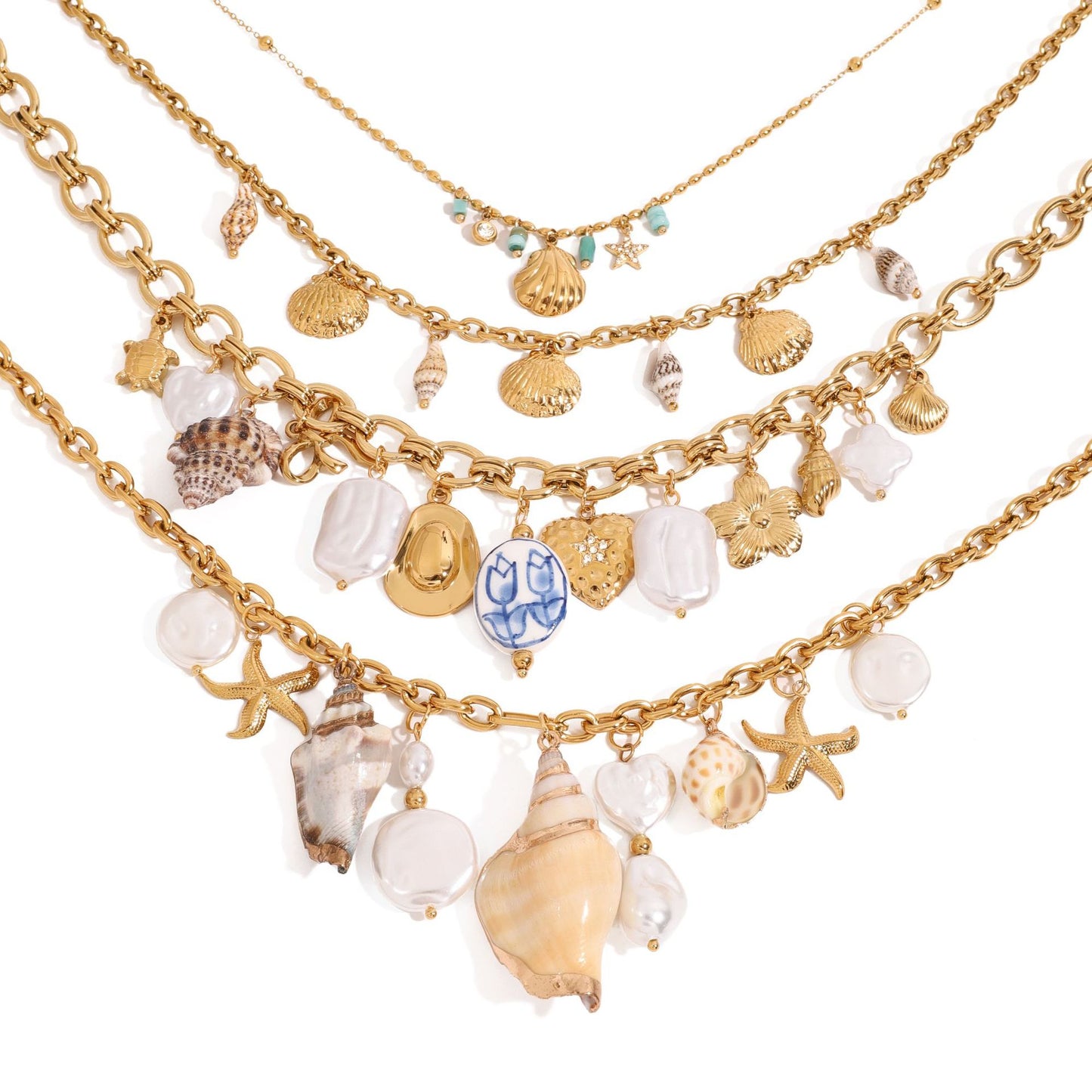 Elegante collana pendente in acciaio al titanio a forma di conchiglia con finitura placcata per donna, design geometrico, catena minimalista per clavicola