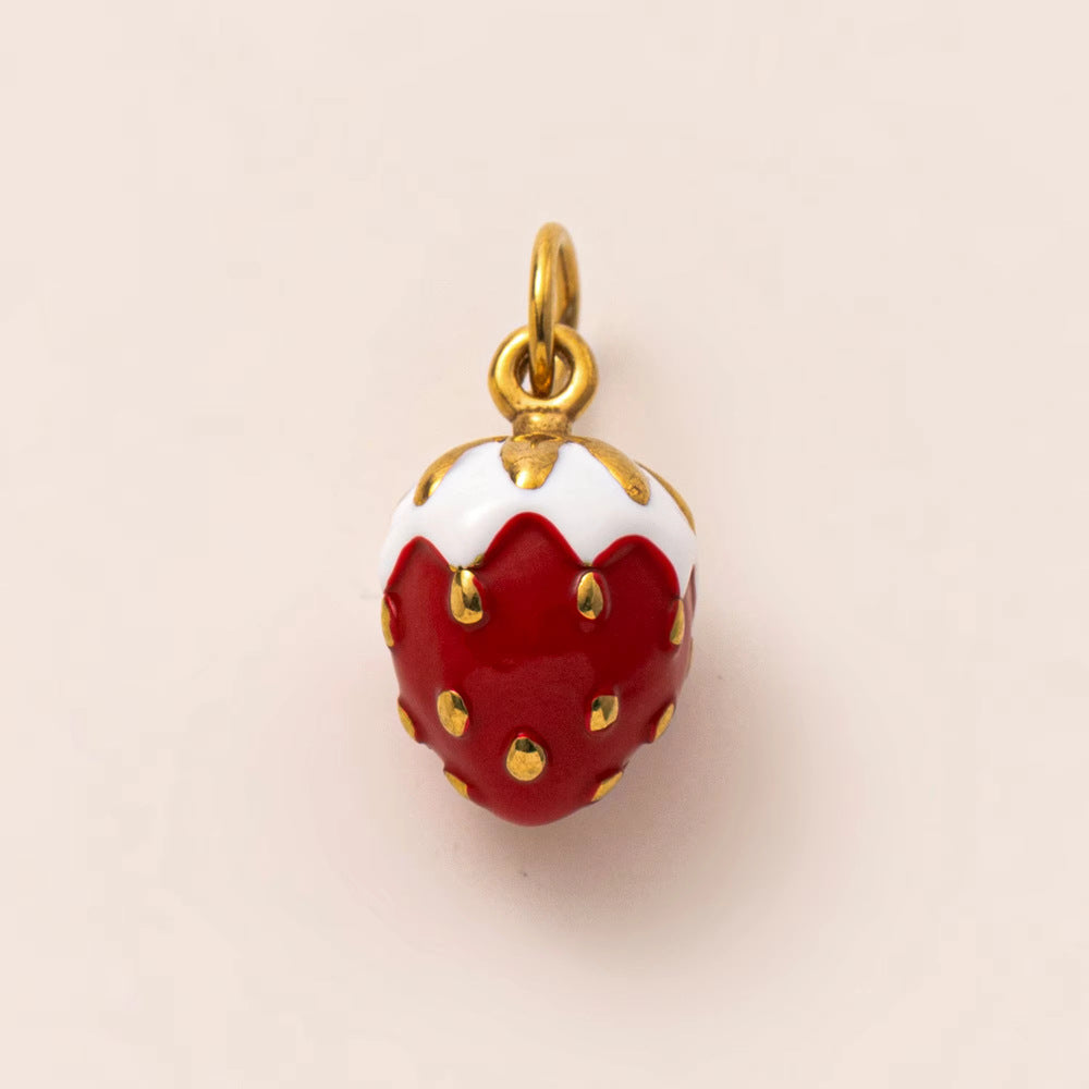 Vintage 18K Gold Plated Stainless Steel Strawberry Charm Bar for Women