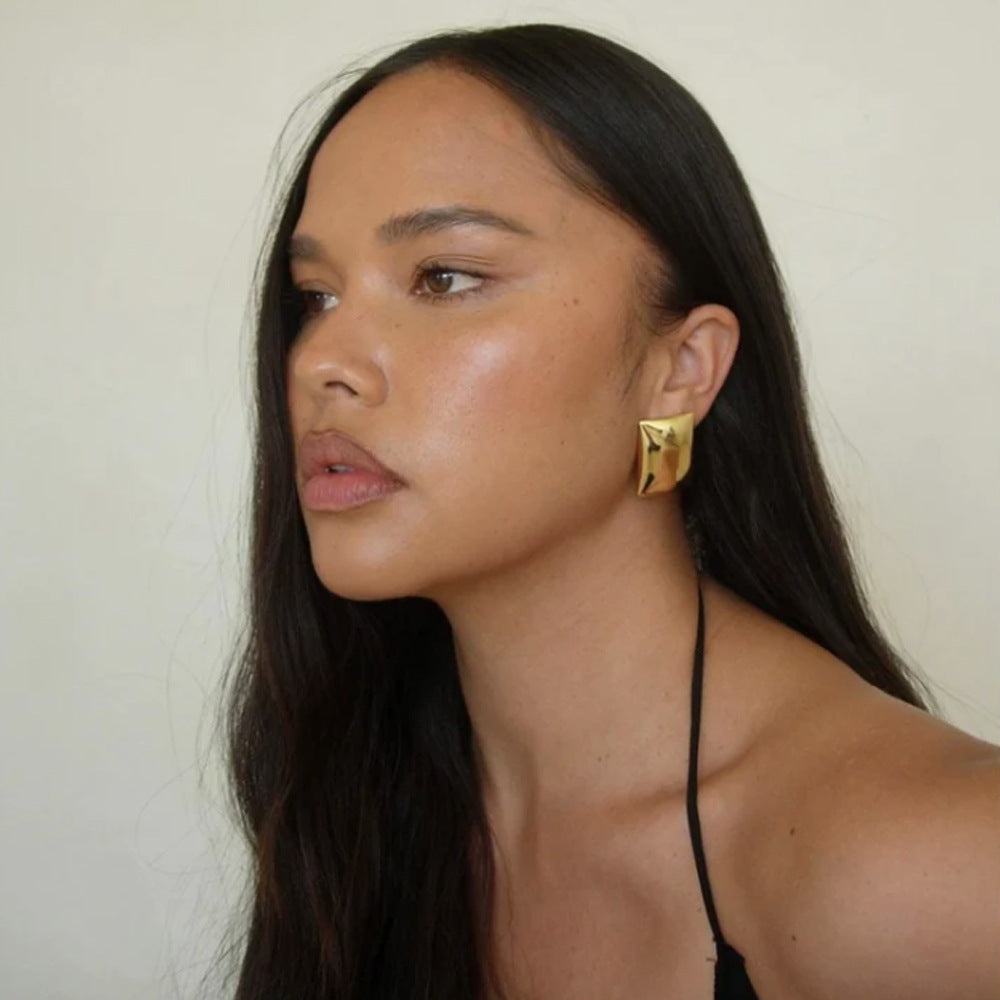 Minimalist 18K Gold Plated Rectangle Geometric Stainless Steel Earrings