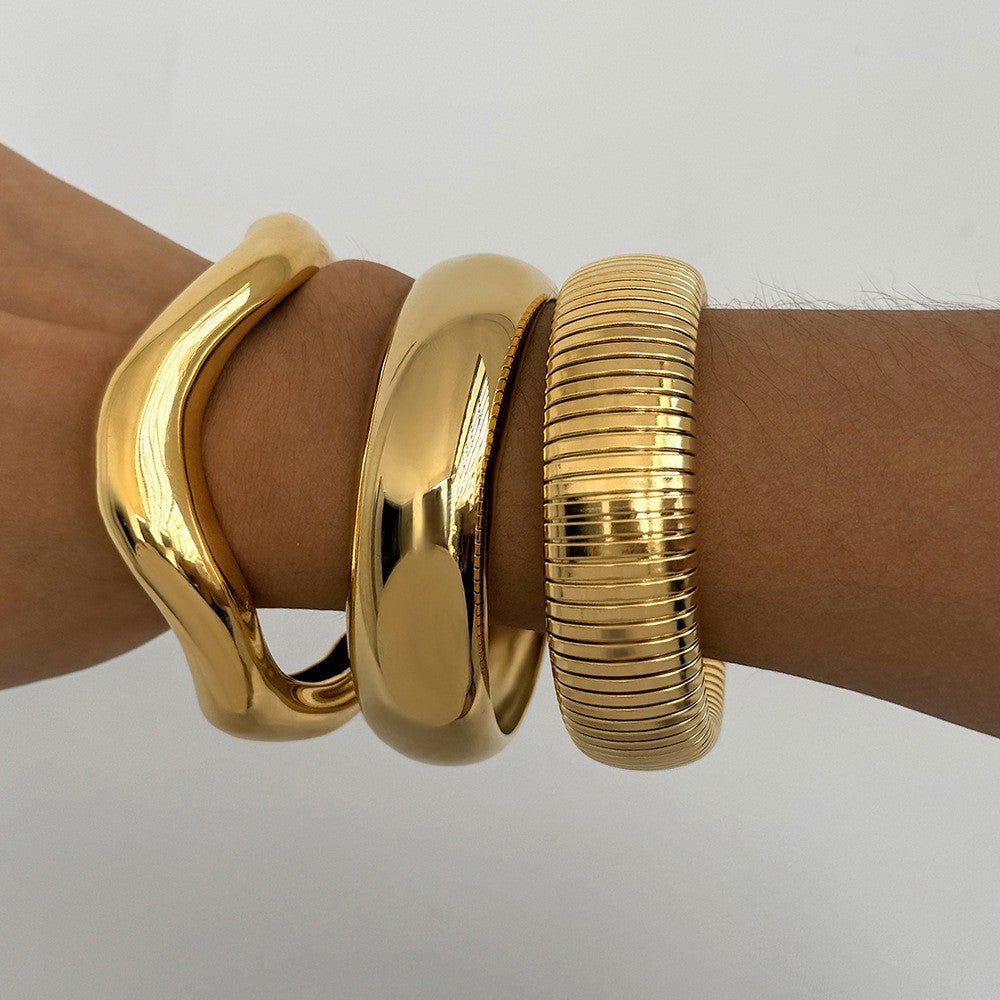 18K Gold Plated Round Geometric Stainless Steel Bracelet